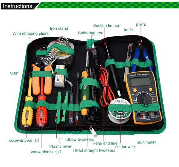 16 в 1 Бытовая профессия многоцелевой ремонт набор инструментов с паяльник цифровой Mulimeter для ноутбука Планшетные ПК