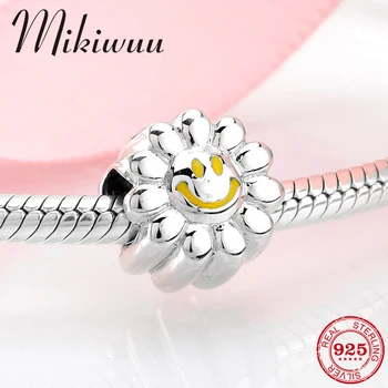 

925 Sterling Silver fashion Smiling sunflower yellow enamel fine Beads Fit Original Pandora Charm Bracelet Jewelry making