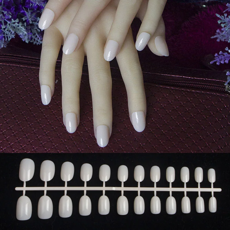 

24pcs With glue tab candy colors false nails tips full cover short round oval fake nails pearl purple red glitter nails