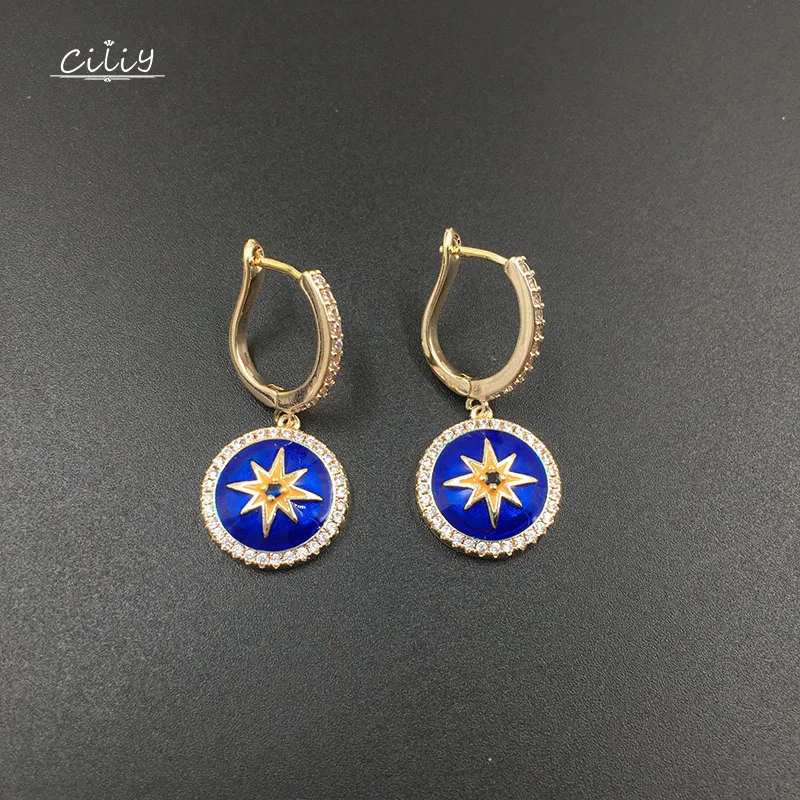 

Ciliy Round Blue Earrings For Women Anise Star Cloisonne Enamel Ear Fashion Halloween Jewelry Kolczyki Damskie A9015AJ
