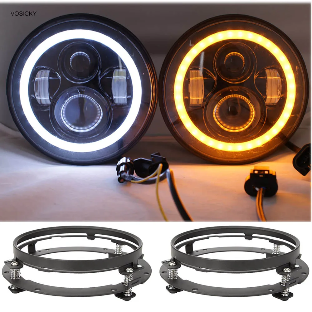 

7 Inch LED halo Headlights Angel Eyes with bracket For Jeep Wrangler JK CJ Daymaker Angel Eye DRL &Turn Signal Lights