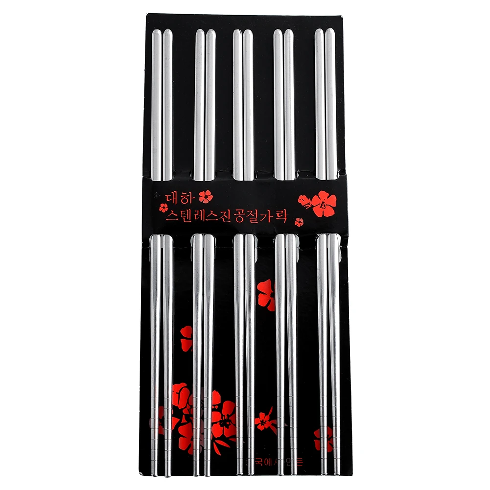 

Simply Design 5 Pairs Stainless Steel Square Chopsticks Chinese Stylish Healthy Light weight Metal Silver