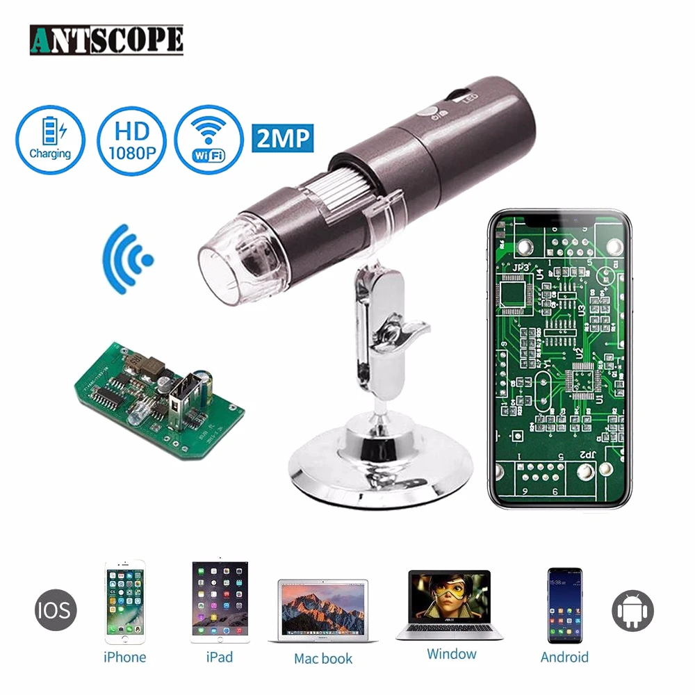 Antscope 1080P HD цифровой микроскоп камера USB/wifi 1000X зум Мини камера Android/IOS/Windows электронный микроскоп 8 светодиодный 19