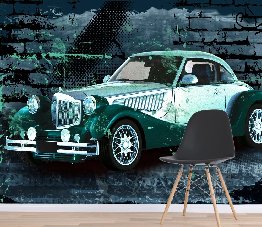 [Self Adhesive] 3D Vintage Car Graffiti Wall 55 Wall Paper mural Wall
