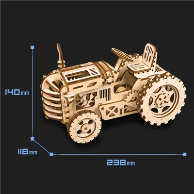 MOMEMO 3 вида 3D деревянная модель головоломка лазерная резка механическая модель деревянная игра-головоломка DIY Заводной механизм подвижная сборная игрушка - Цвет: Tractor