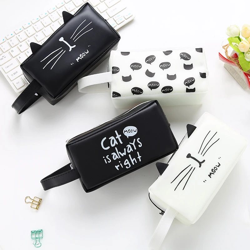 

Hoomall 1PCS Black And White Zipper Pen Bag Students Creative Cartoon Simple Square Large Capacity Creative Pen Bag