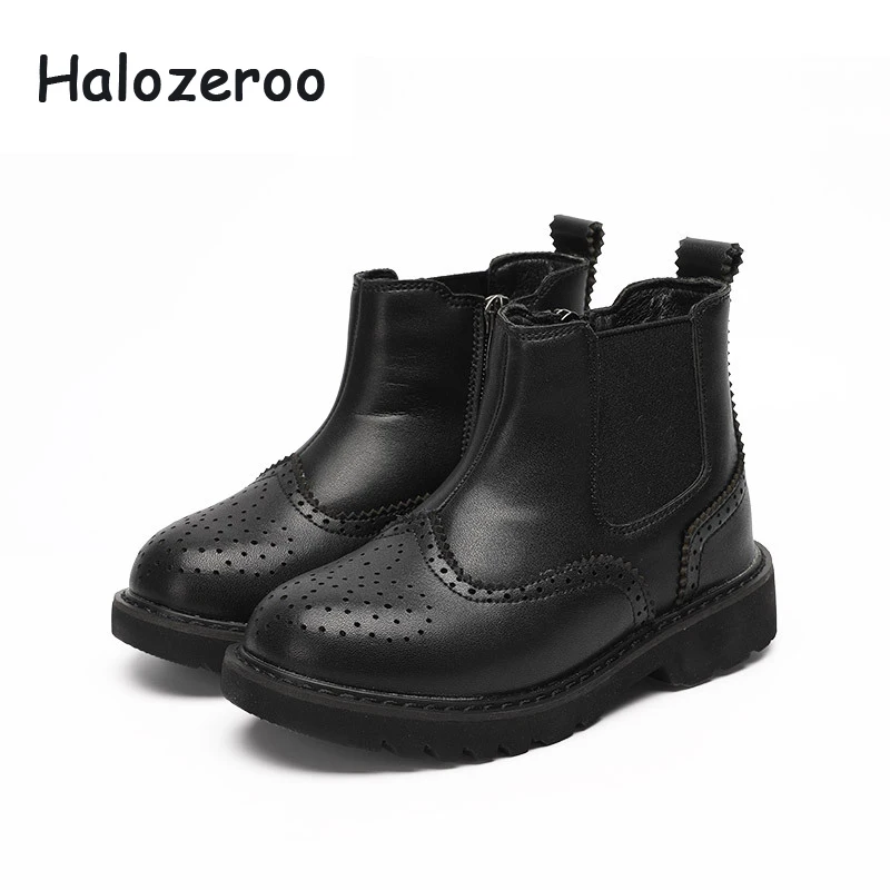 

Halozeroo New Winter Children Warm Ankle Boots Baby Girl Pu Leather Fashion Boots Kid Brand Black Shoes Boy Soft Chelsea Boots