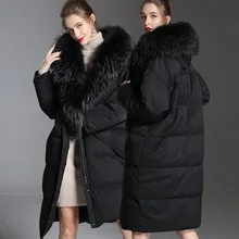 Женская зимняя куртка с мехом енота, новинка, женские пуховики, утолщенная верхняя одежда на утином пуху, женское пуховое пальто средней длины