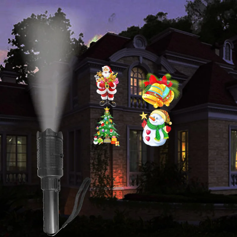 LED Flashlight Projection Christmas Lights Portable Projector Halloween