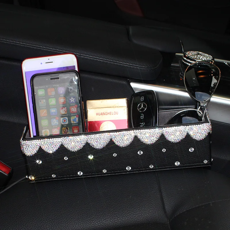 

Diamond Crystal Car Seat Crevice Storage Box Cup Drink Holder Organizer Auto Gap Pocket Stowing Tidying For Phone Card Coin Case