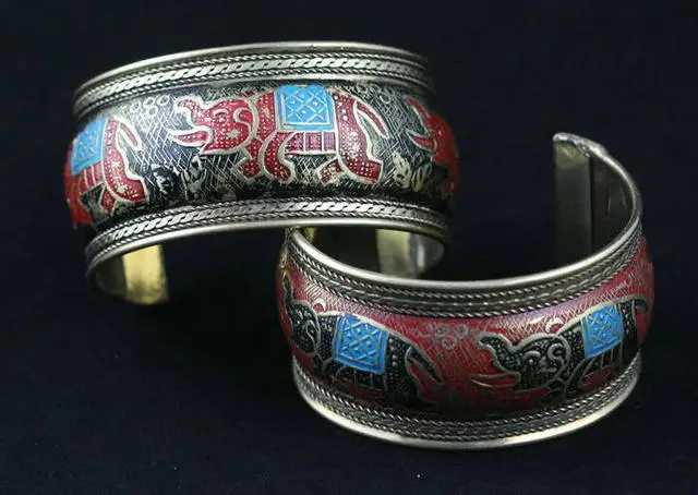 BB-428 индийский ручной росписью слон открытый манжета Сверхширокий Болливуд металлические браслеты