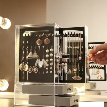 

Acrylic earring storage display stand earring earring clip necklace ring storage box small delicate dust jewelry box LM7181547