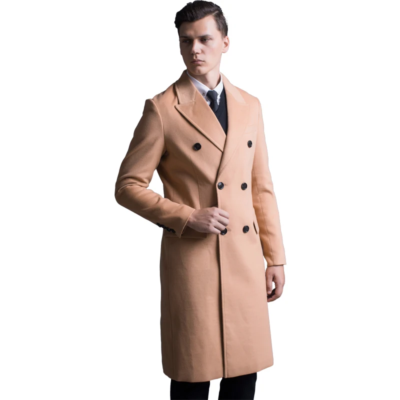 Men Plus size Autumn Winter New Simple Woolen Long Coat Mens Robe Outerwear Fashion Slim Korean