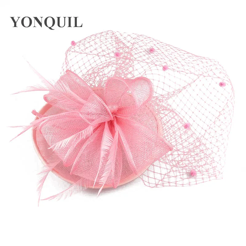 17 Цвета высокое качество Sinamay База свадебные fascinators шляпы элегантные женские свадебные в горошек покрывал шляп аксессуары повязки шляпы