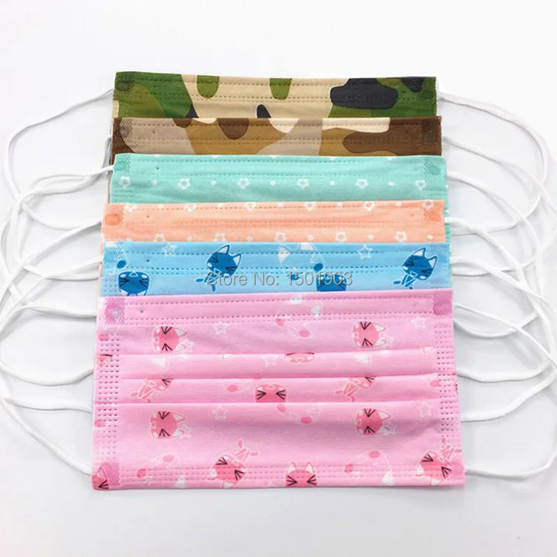 

10pcs 3 Layers Flat Face Mask Non-woven 3-ply PP Face Mask Disposable Printed Mask
