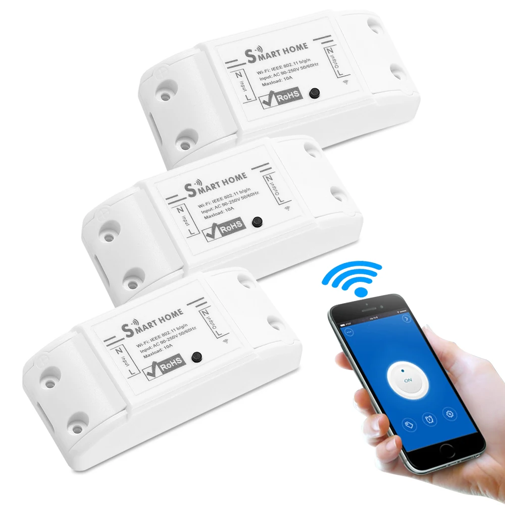 

3pcs smart Home Automation Modules Wireless Wifi Switch Relay IOS Android diy Wireless Remote Control itead dc90-250v 10a