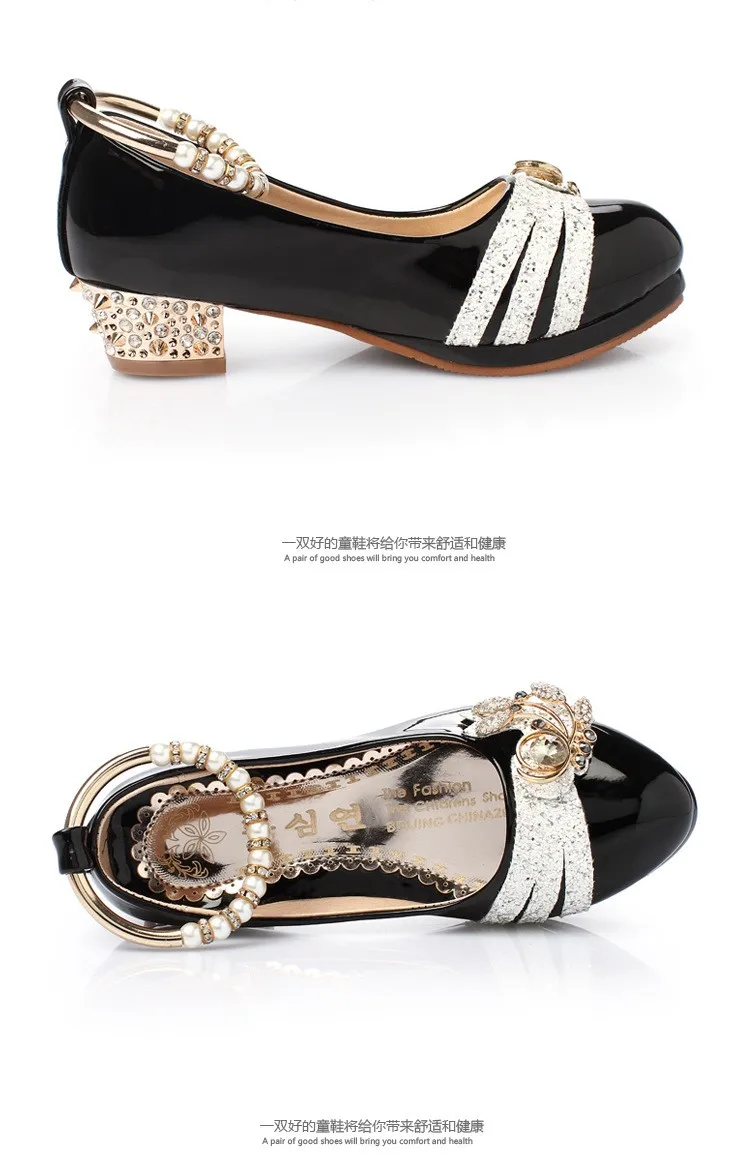 Calçados para Meninas Primavera Sapatos Meninas Princesa Partido Preto Branco Pérolas Formais. Faux Couro 26-37 10 Anos Tamanho Crianças Menina 12 High Quality Mamãe e Bebê