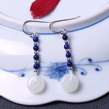 

Natural He Tian Baiyu with small buckle earrings, collocation of natural lapis2055#