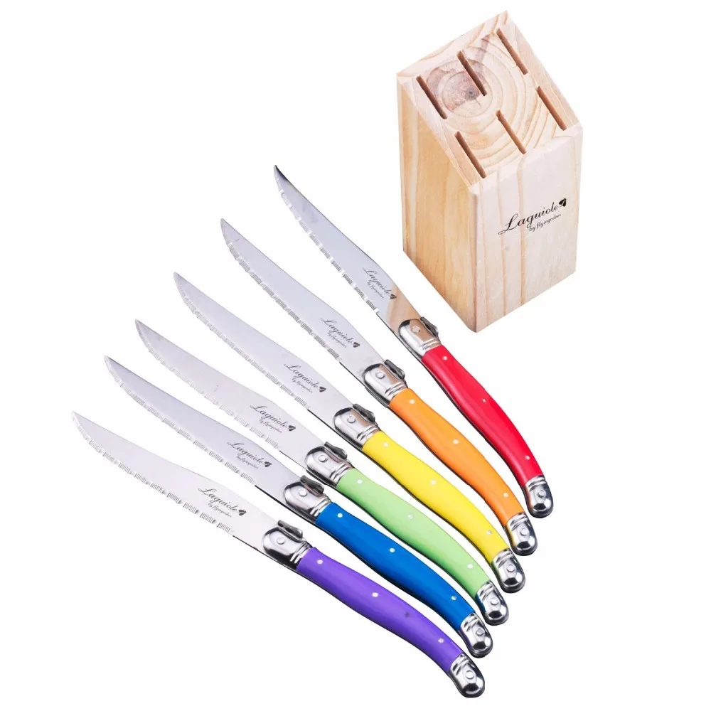 6pcs 9'' Laguiole Style Stainless steel Steak Knife Rainbow Dinner