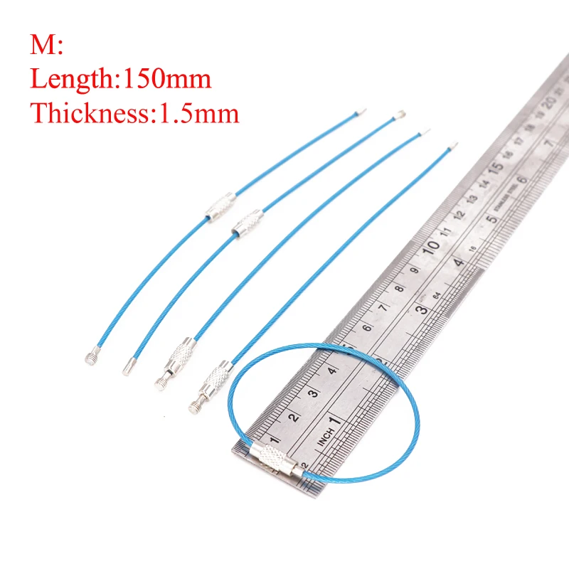 5 шт. EDC проволока из нержавеющей стали кабель петля открытый винт устройство блокировки Кольцо Брелок Круг чемодан для поездки в лагерь брелок тег веревка - Цвет: Blue 150x1i5mm