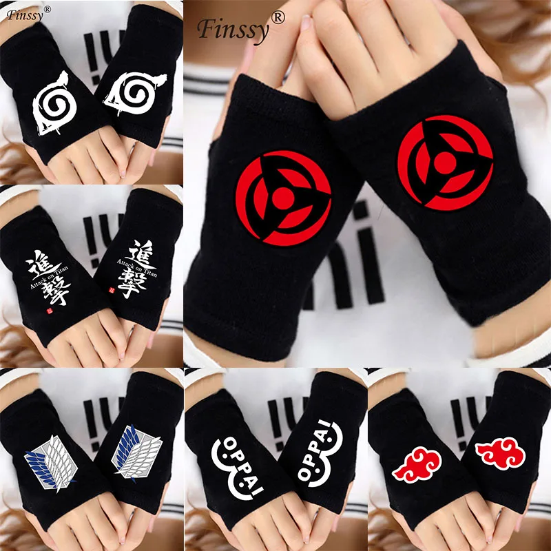 

Anime fairy tail Naruto Sharingan Fingerless Gloves cosplay Warm Winter Knitting Half-finger gloves Birthday christmas Gift