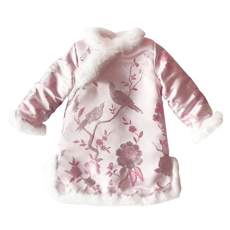 

New 2018 Autumn Chinese cheongsam dress winter dress new baby cotton thickened floral bird dress winter kids warm dress,2500