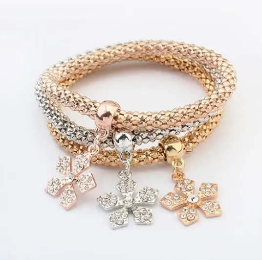 

SPX7068 Hot Sale Nationality Strings of Beaded Multilayer Charm Color Bohemian 3PCS Snake Chain Flower bracelets & bangles Gifts