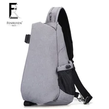 fashion Brand USB Charging Men Crossbody Bag Casual Travel Rucksack Chest Pack Small Sling Bags Men Shoulder Back Pack Black