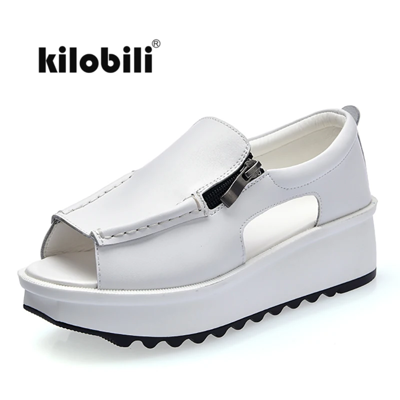 Kilobili/2018 Летняя женская обувь на плоской подошве из натуральной кожи дышащая с
