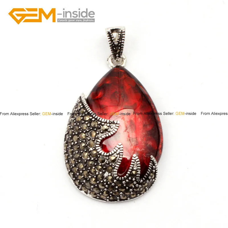 Gem-внутри полу камень(красный Стекло) падение старину Tibeten серебряные серьги-кольца кулон комплект ювелирных изделий для Для женщин подарок
