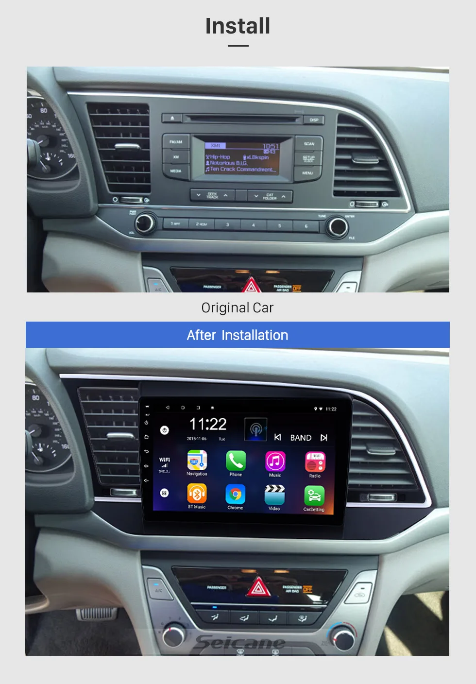 Perfect Seicane 9 Inch 2Din Android 8.1 Car Radio Audio GPS Navi Stereo Bluetooth Multimedia Player Head Unit For 2016 Hyundai Elantra 2
