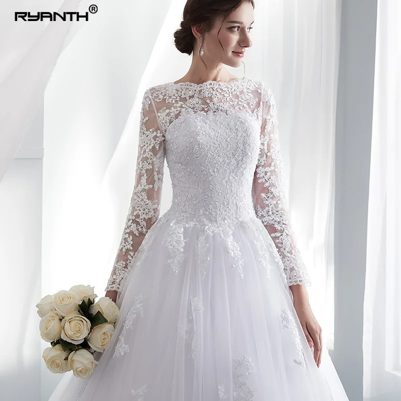 Ryanth Robe De Mariage Иллюзия с длинным рукавом кружево свадебное платье 2018 бальное платье свадебное es Vestido De Novia Trouwjurk