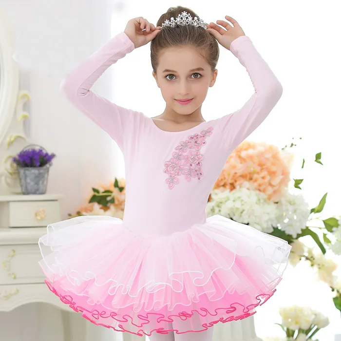 Высокое качество! Балетный танцевальный костюм для девочек с длинными рукавами; детское балетное платье-пачка с лебединым озером для выступлений; детское балетное танцевальное платье - Цвет: BABY PINK