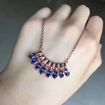 

natural blue tanzanite Necklaces natural gemstone pendant necklace S925 silver Lovely fruit water droplets girl gift jewelery