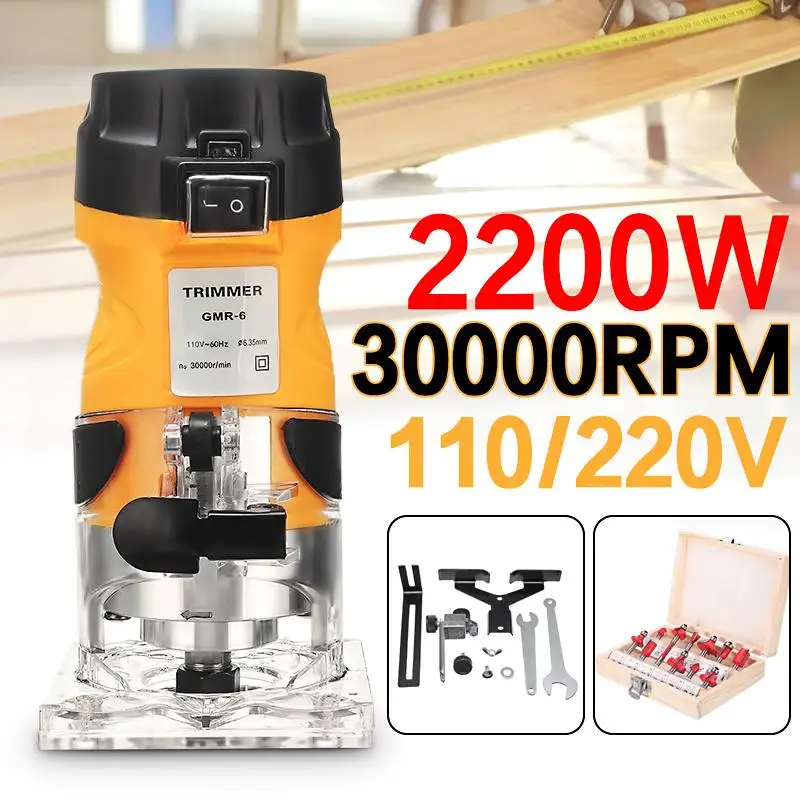 

Electric Hand Trimmer Wood Laminate Palms Router Joiners Tool 6.35mm 1/4'' 12PCS Wood Router Bit Set for Woodworking DIY Machine
