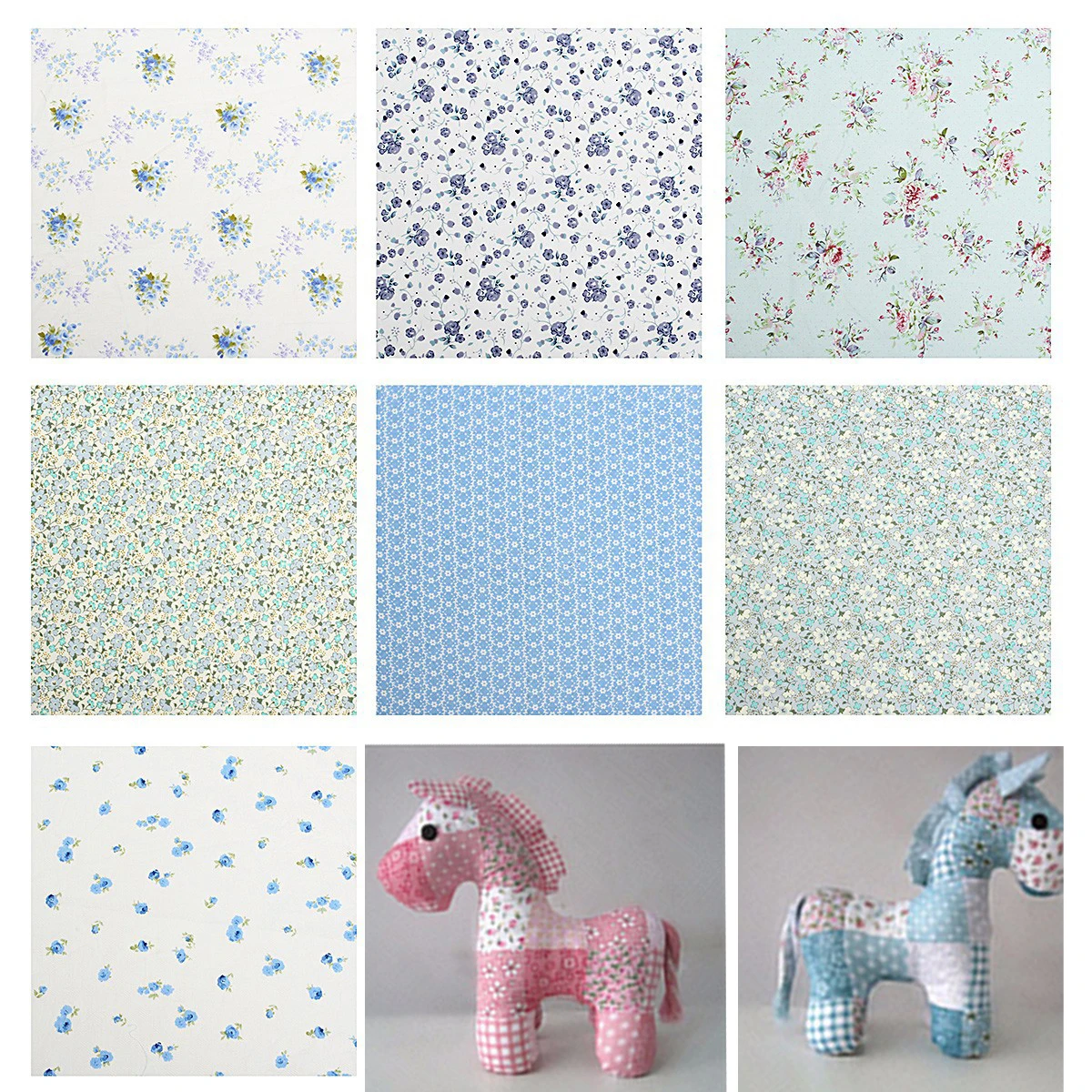 JX-LCLYL 7pcs 25*25cm Florals Sew Cotton Fabric Fat Quarters Gingham Quilt DIY HandCraft