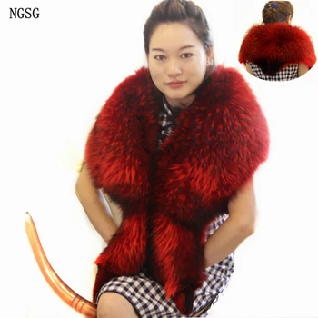 

NGSG Natural Real Fur Raccoon Scarf Shawl Blue Genuine Luxury Red Raccoon Scarves Fur Cape Women's Fur Fox Accessories 13081