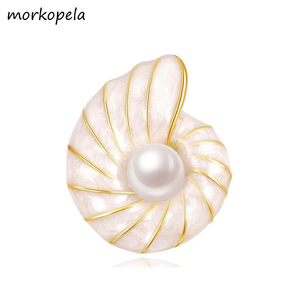 

Morkopela Conch Enemal Pin Small Scarf Pins Brooch Pearl Brooches Accessories Best Gift For Women