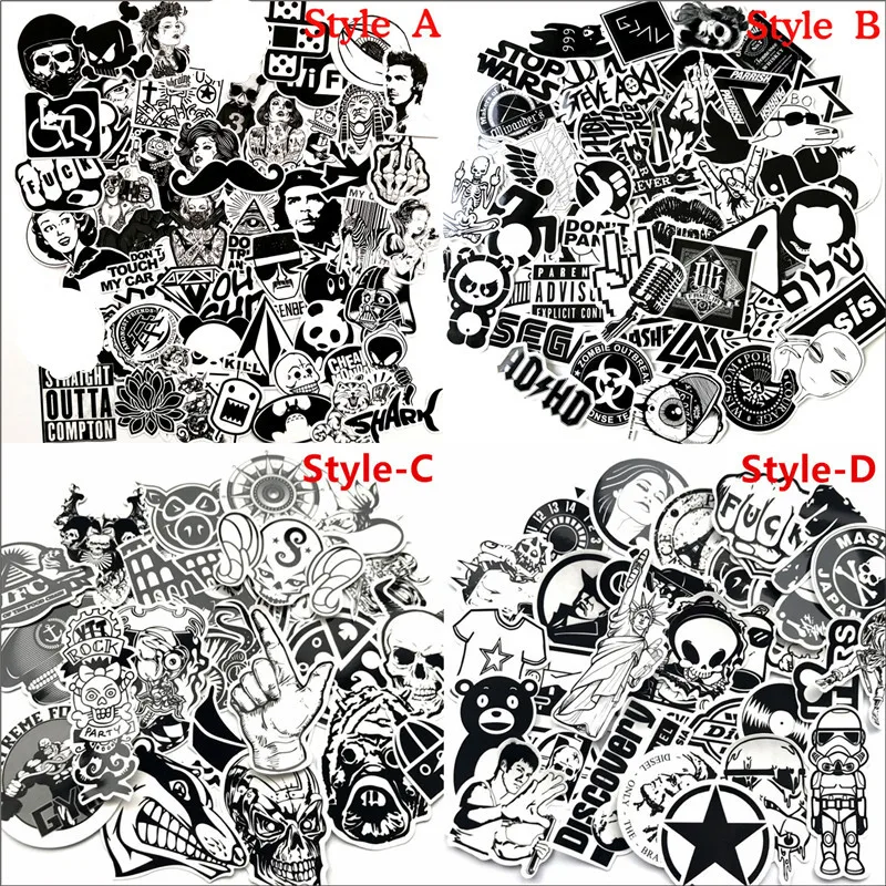 

60-120pcs Black and White Cool DIY Stickers For Skateboard Laptop Luggage Snowboard Fridge Phone Toy Styling Home Decor Stickers