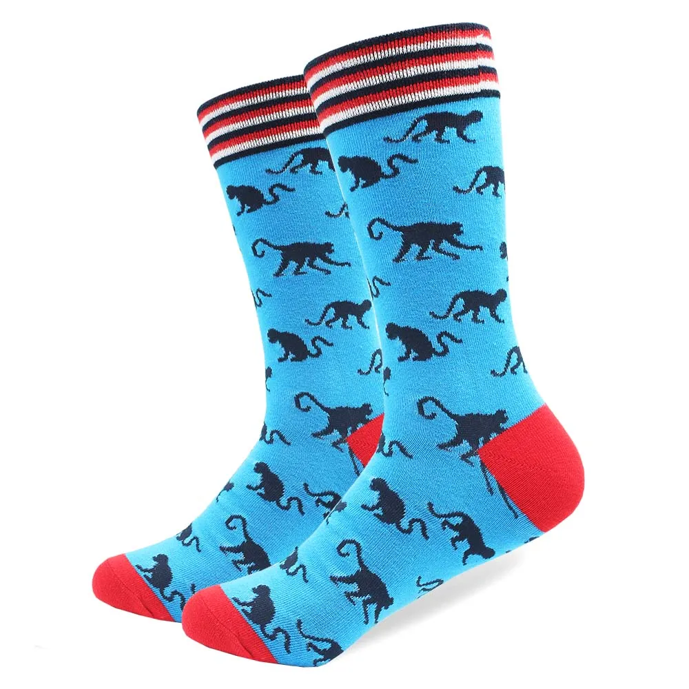 monkey(10 pairs) 10 пар/лот чесаные хлопковые носки мужские длинные носки с забавными акулами, креветками, китами, животными, носки высокого качества, повседневные носки - Цвет: monkey(10 pairs)