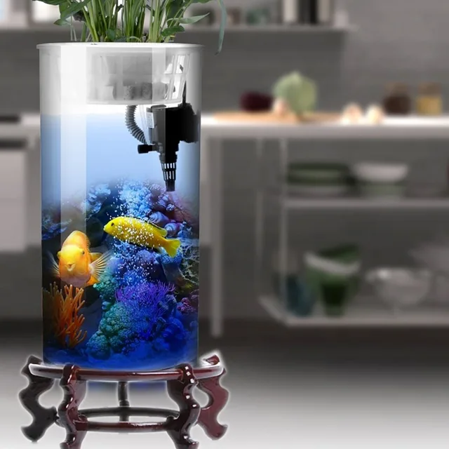Silinder Tangki Ikan Ruang Tamu Kaca Vertikal Akuarium Kecil Dan