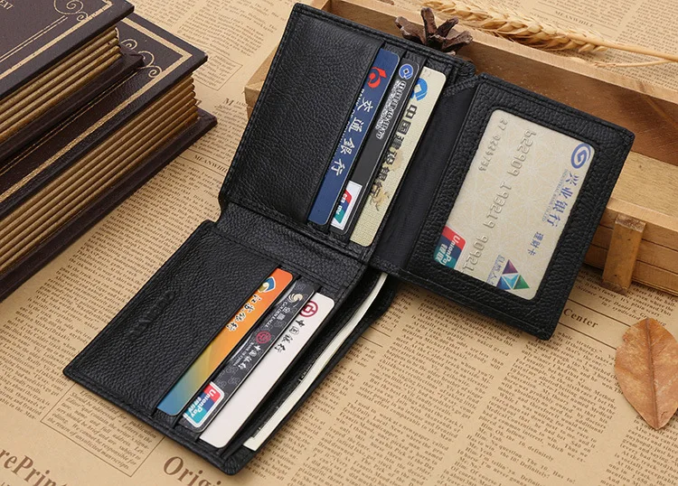 

RFID Blocking Security Genuine Leather Wallet For Men Excellent Travel Bifold Card Id Credit Protector Black Mens Wallet
