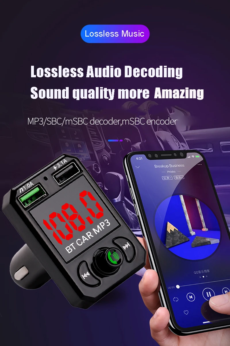 JINSERTA Bluetooth fm-передатчик большой экран дисплей двойной USB 3.1A Быстрая зарядка TF/U диск Автомобильный Mp3 плеер громкой связи комплект в автомобиле