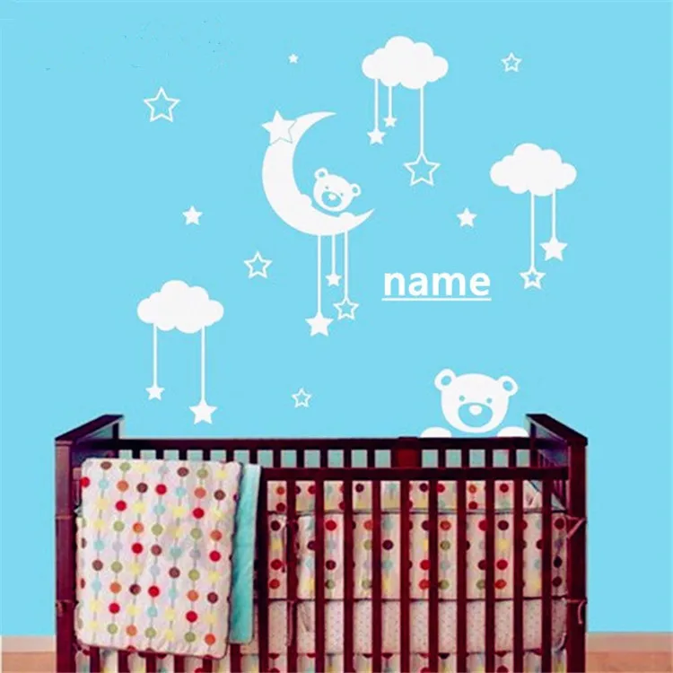 Childrens Personalised Teddy /& Stars Wall Art Stickers Teddybears Murals Decals