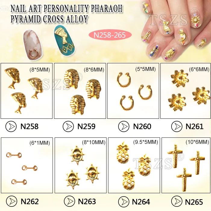 

10pcs /lot 3D Gold Alloy Egyptian Pharaoh pyramid cross Nail Charms decoration