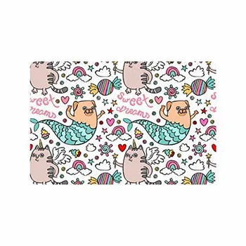 

Unicorn Cat and Pug Mermaid Doormat Anti-Slip Entrance Mat Floor Rug Indoor/Outdoor/Front Door Mat Home Decor, Rubber Backing 23