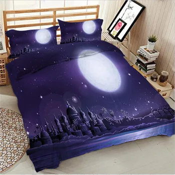 

3D moon Castle bedding bed sheet set bedclothes Super king duvet cover sets