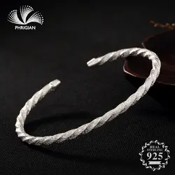 Не подделка S990 Fine Jewelry 925 пробы серебряный браслет S925 Винтаж этнические твист веревки ручной работы натуральный Для женщин люкс Ретро 925