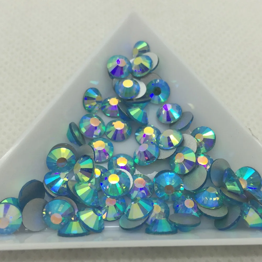 

All Sizes Shiny Lake Blue AB color Nail Art Rhinestones SS3,4,5,6,8,10,12,16,20,30 Non Hot Fix Glue on Glass Crystal Flatbacks
