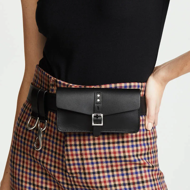 

Women Waist Bag Street Punk Style Fanny Pack Luxury PU Chain Female Belt Bag Travel Leg Bags Messenger Phone Purse 197